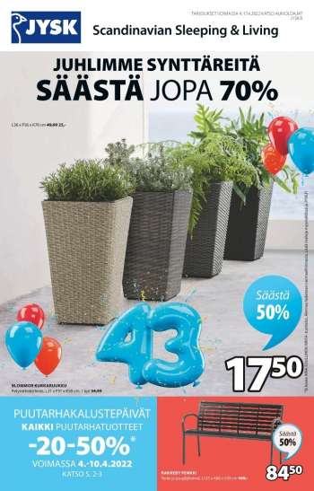 JYSK tarjoukset  - 04.04.2022 - 17.04.2022.
