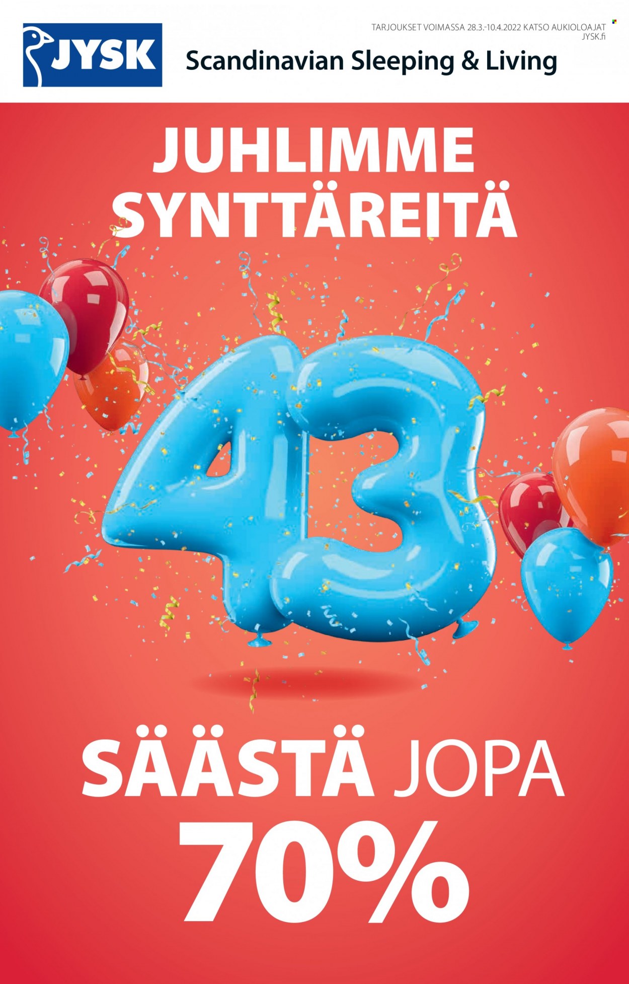 JYSK tarjoukset - 28.03.2022 - 10.04.2022. Sivu 1
