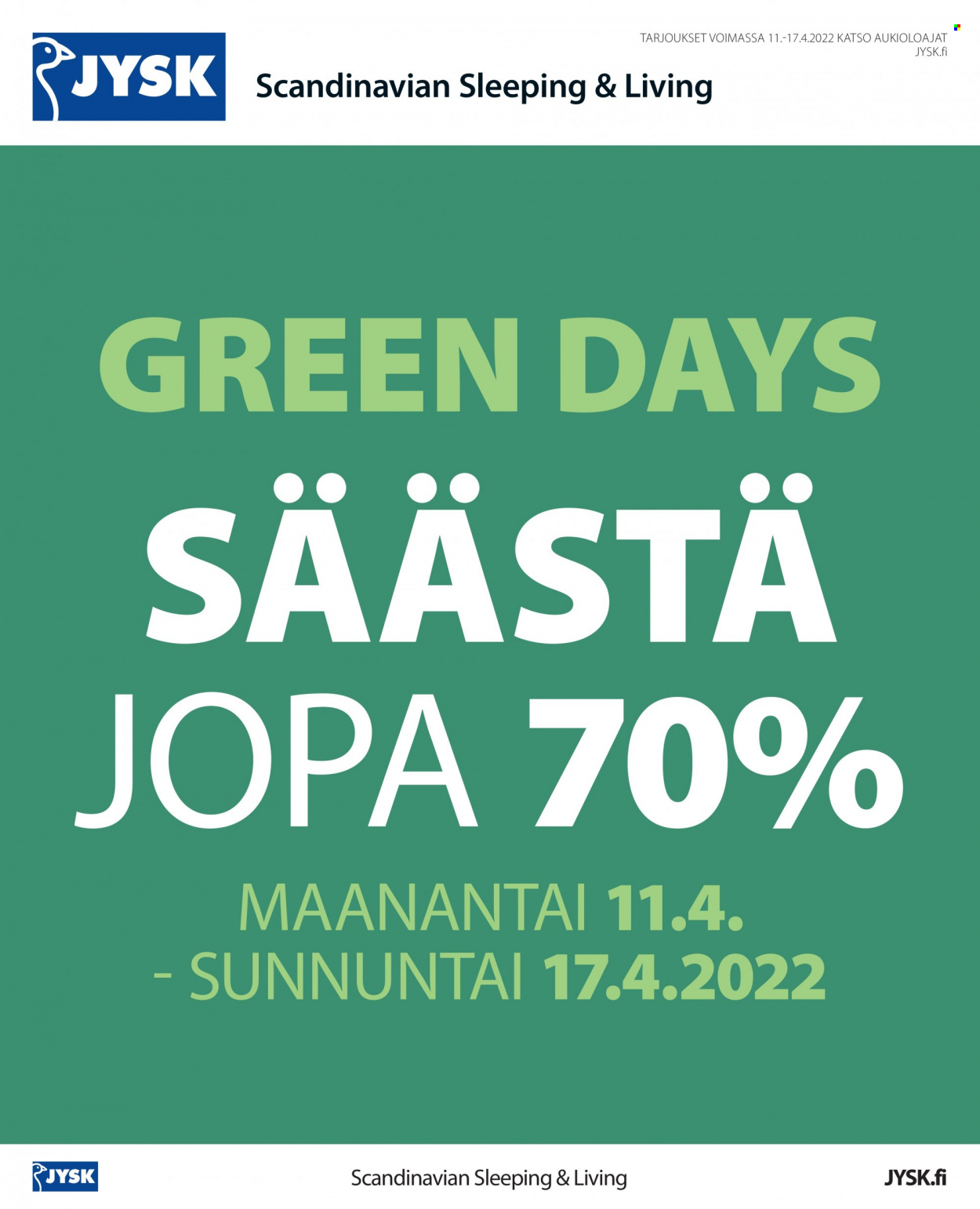 JYSK tarjoukset - 11.04.2022 - 17.04.2022. Sivu 1