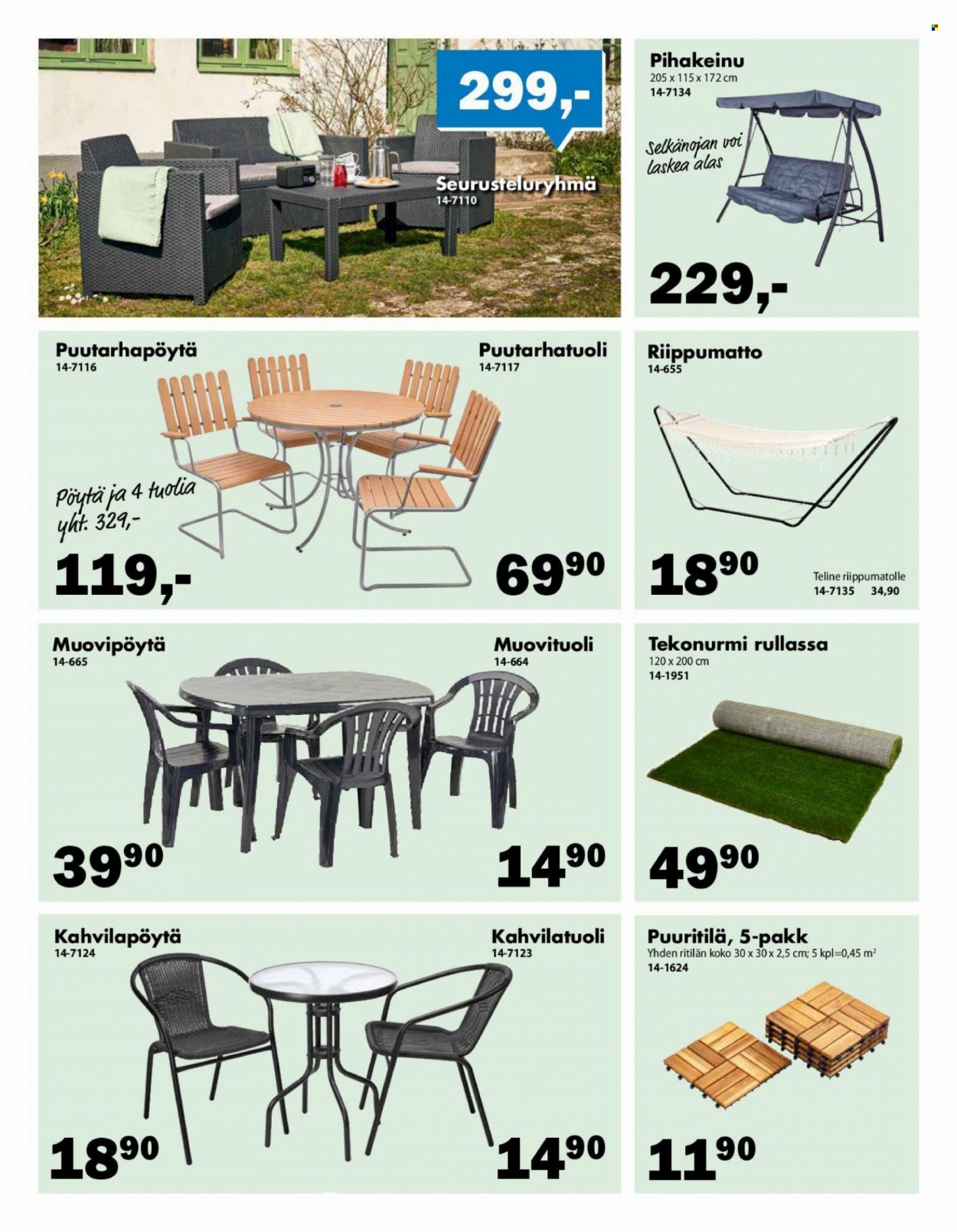 thumbnail - Biltema tarjoukset  - Tarjoustuotteet - pöytä, puutarhapöytä, tuoli. Sivu 7.