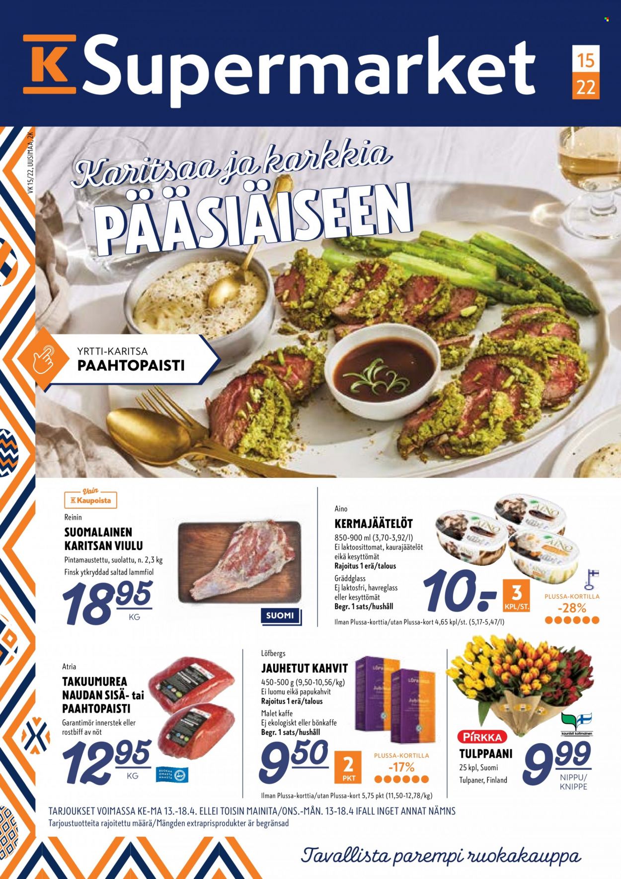 K-Supermarket tarjoukset - 13.04.2022 - 18.04.2022. Sivu 1