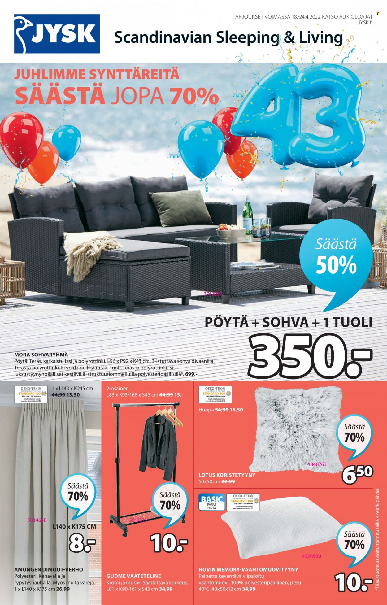 JYSK tarjoukset - 18.04.2022 - 24.04.2022. Sivu 1