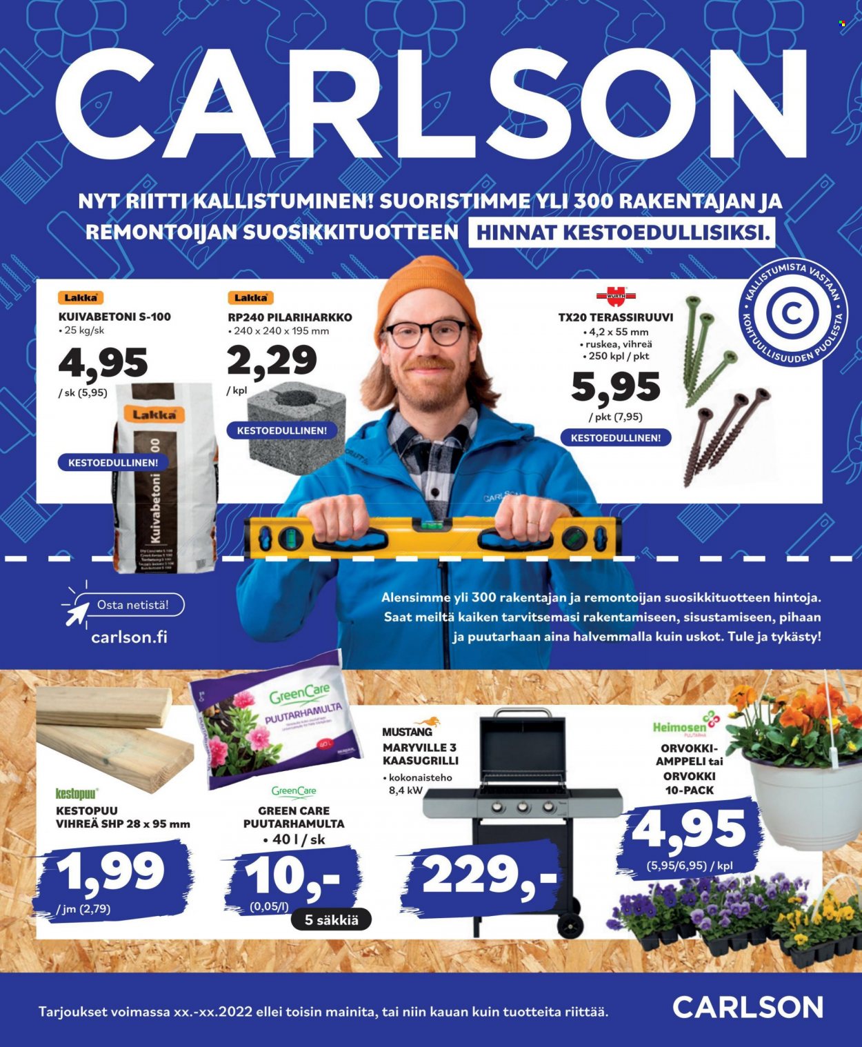 thumbnail - Carlson tarjoukset  - Tarjoustuotteet - Craft, kuivabetoni, grilli, kaasugrilli, puutarhamulta, ty. Sivu 1.