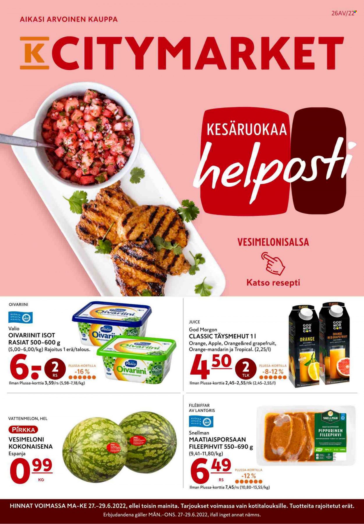 K-citymarket tarjoukset - 27.06.2022 - 29.06.2022. Sivu 1