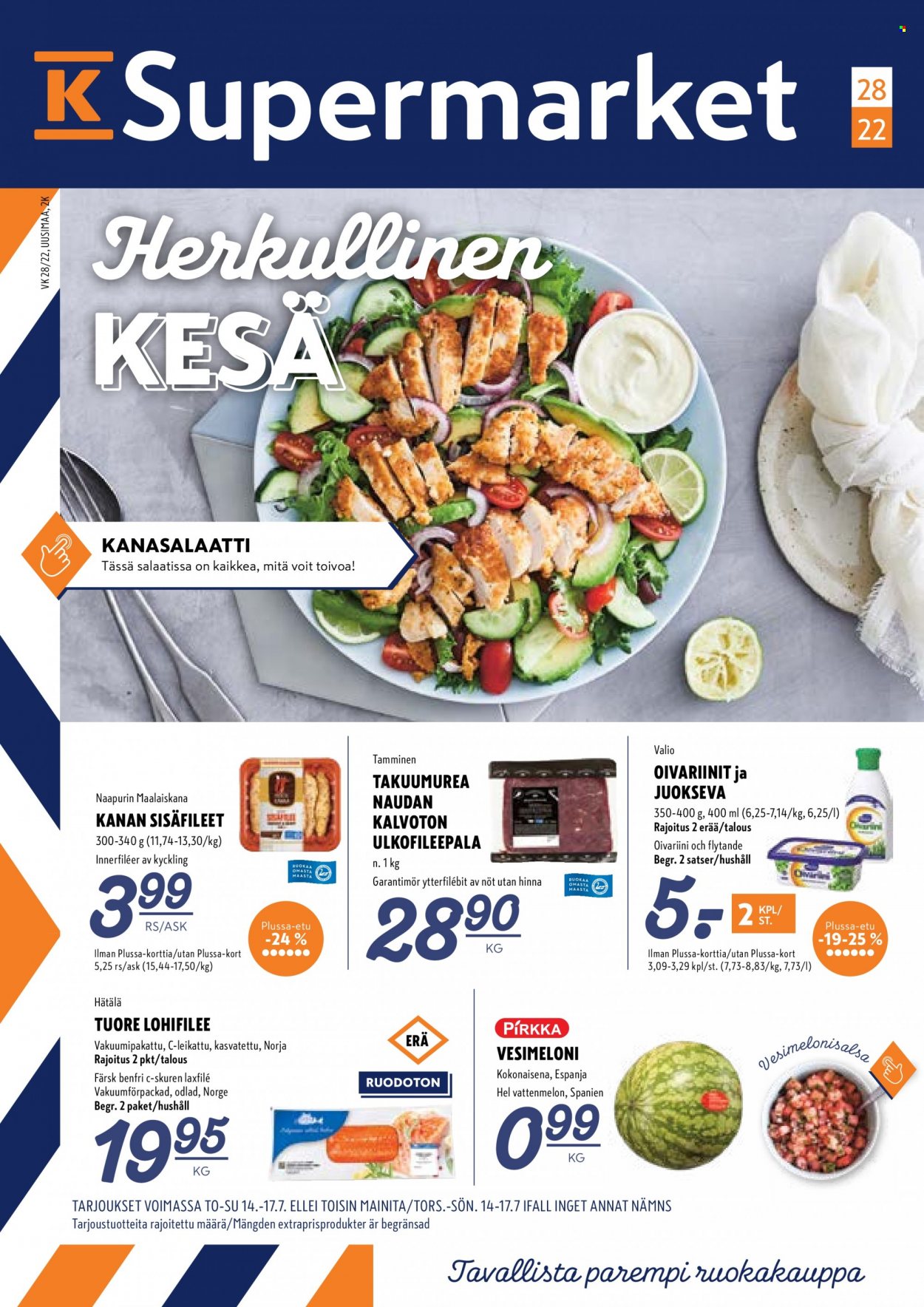 K-Supermarket tarjoukset - 14.07.2022 - 17.07.2022. Sivu 1