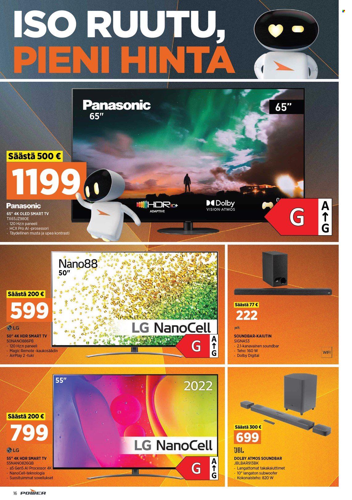 thumbnail - Power tarjoukset  - 15.08.2022 - 21.08.2022 - Tarjoustuotteet - LG, JBL, Panasonic, Smart TV, TV, kaiutin, soundbar. Sivu 30.