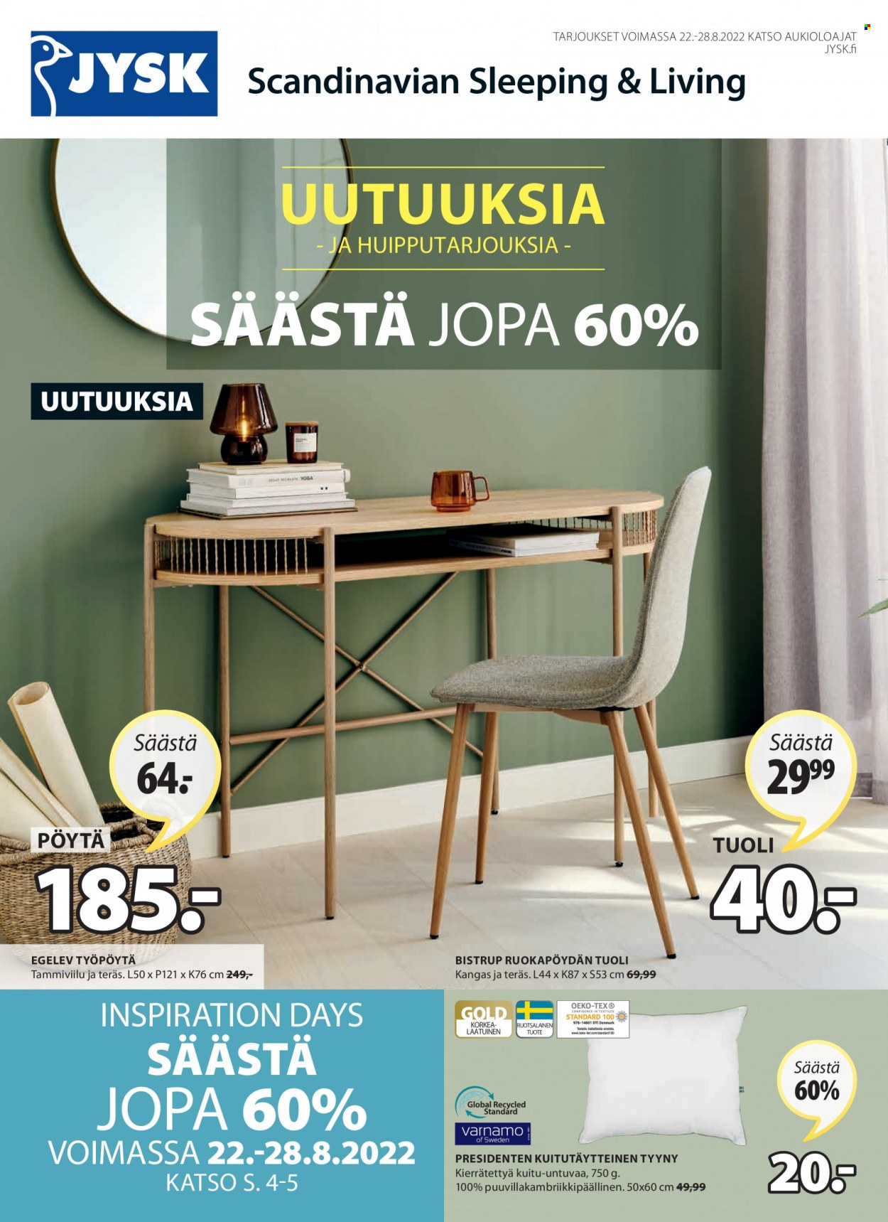JYSK tarjoukset - 22.08.2022 - 28.08.2022. Sivu 1