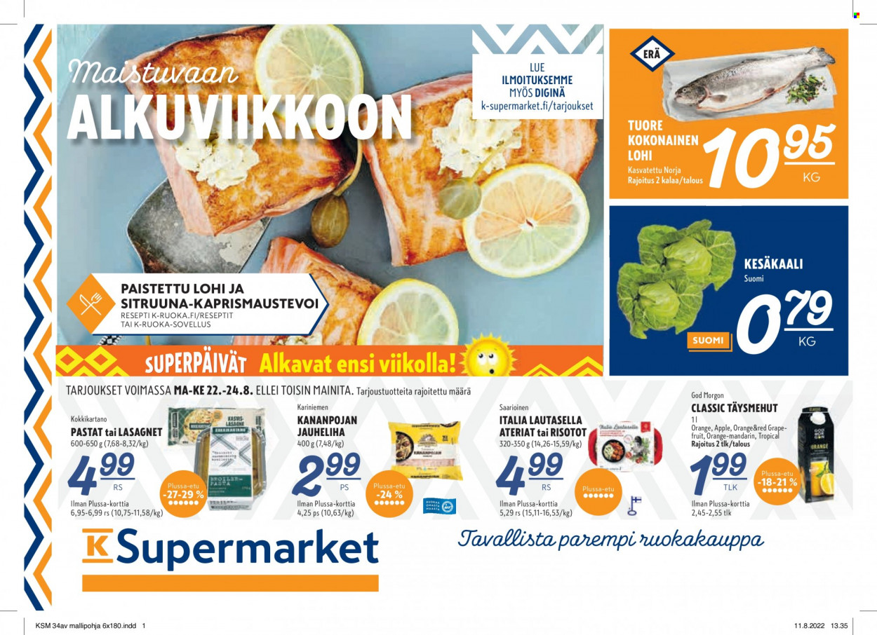 K-Supermarket tarjoukset - 22.08.2022 - 24.08.2022. Sivu 1