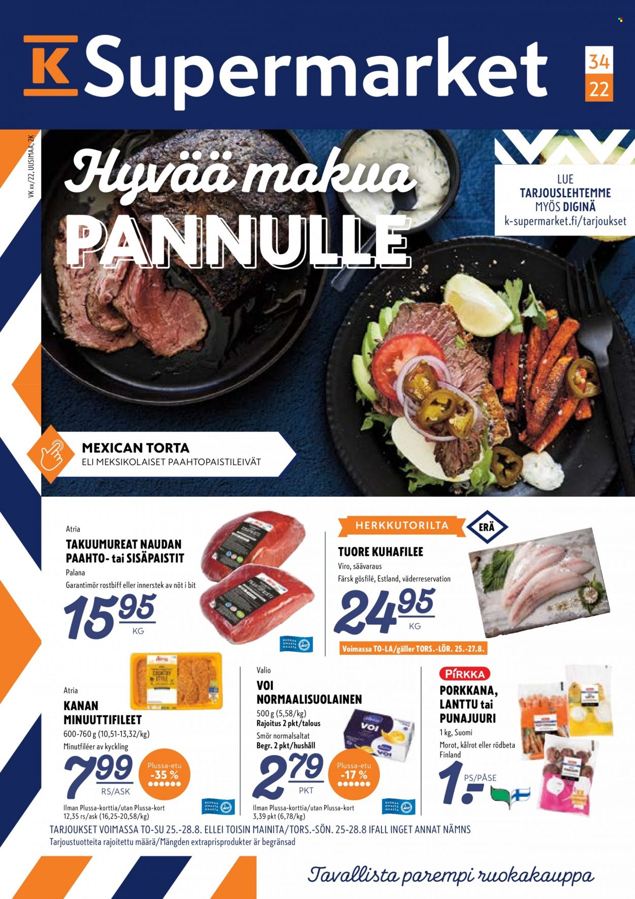K-Supermarket tarjoukset - 25.08.2022 - 28.08.2022. Sivu 1