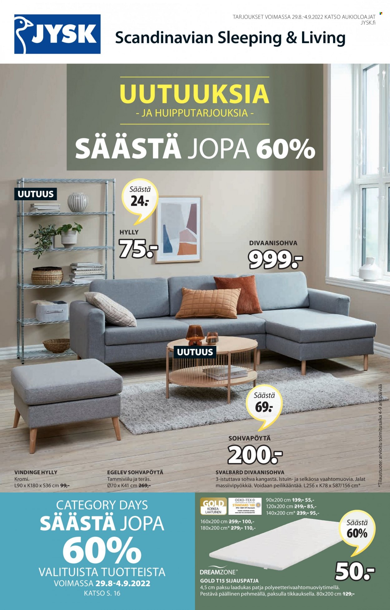 JYSK tarjoukset - 29.08.2022 - 04.09.2022. Sivu 1