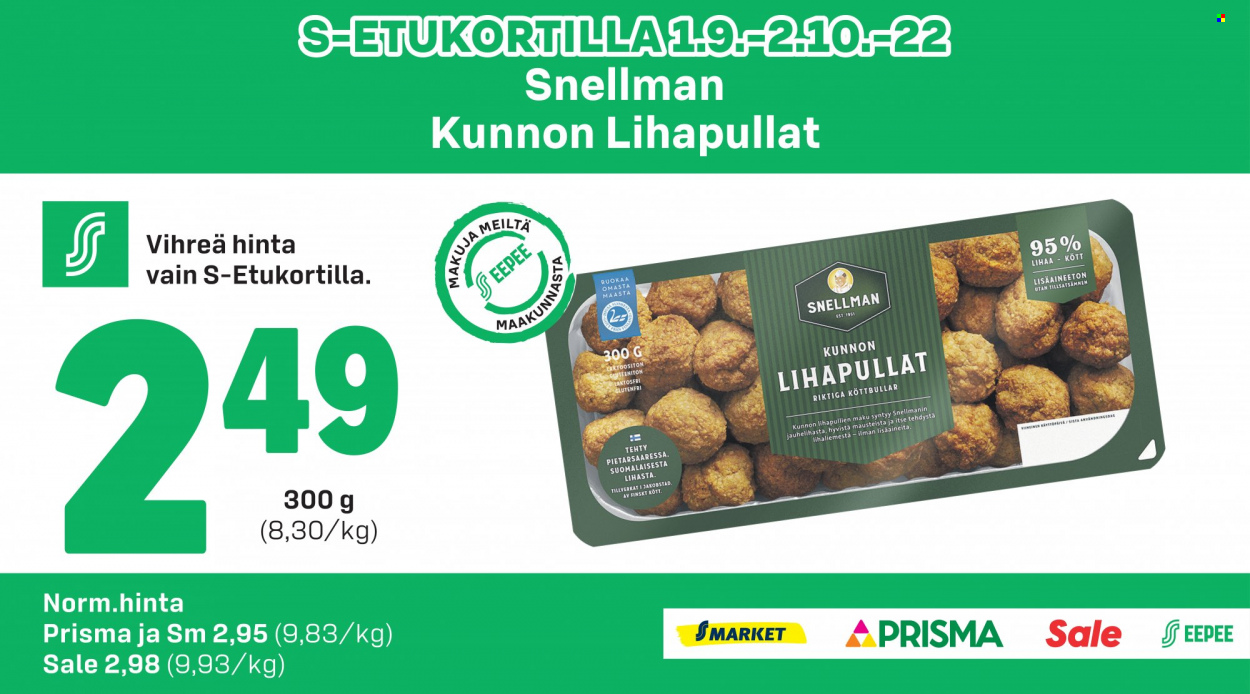 thumbnail - S-market tarjoukset  - 01.09.2022 - 02.10.2022 - Tarjoustuotteet - Köttbullar, lihapullat. Sivu 6.