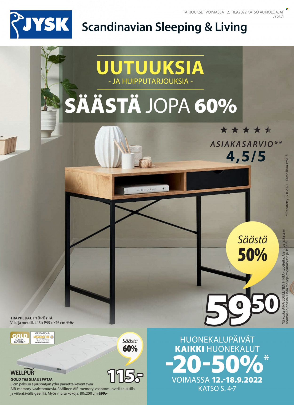 JYSK tarjoukset - 12.09.2022 - 18.09.2022. Sivu 1