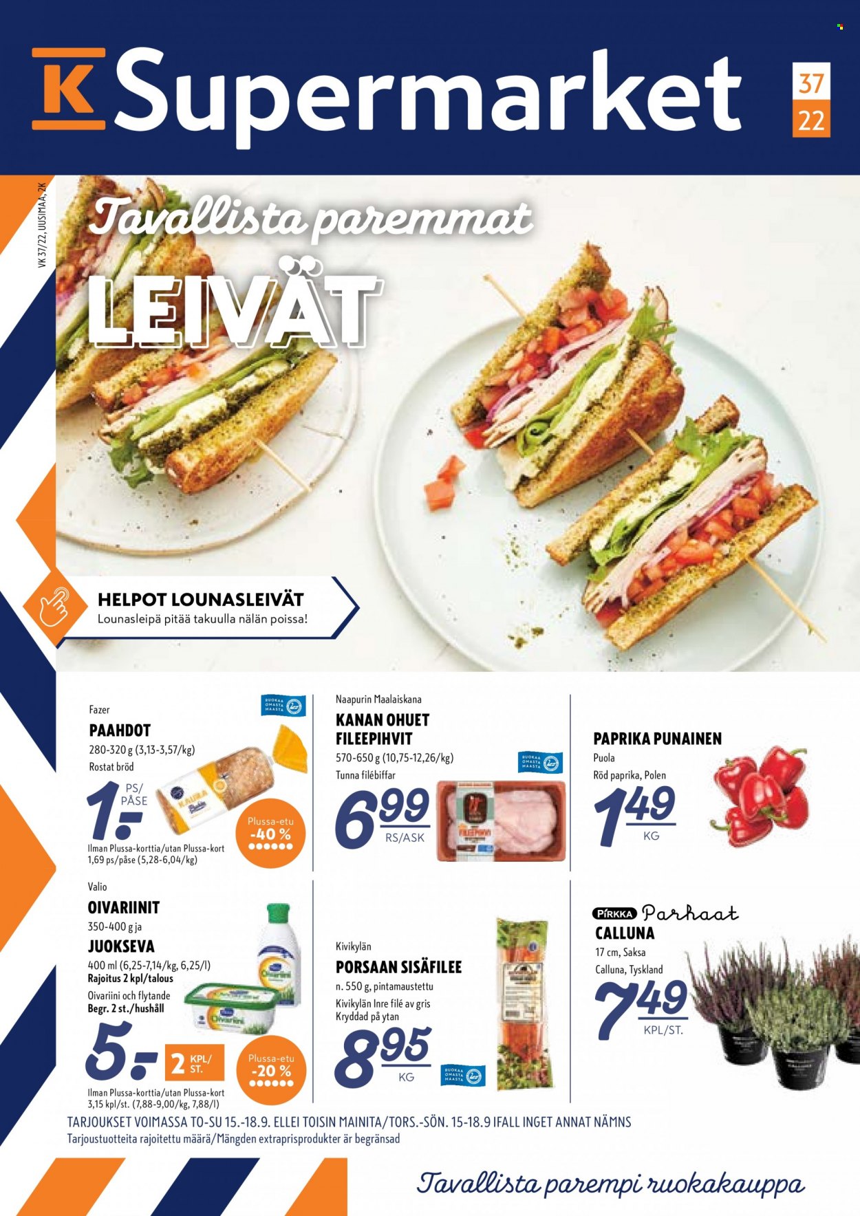 K-Supermarket tarjoukset - 15.09.2022 - 18.09.2022. Sivu 1