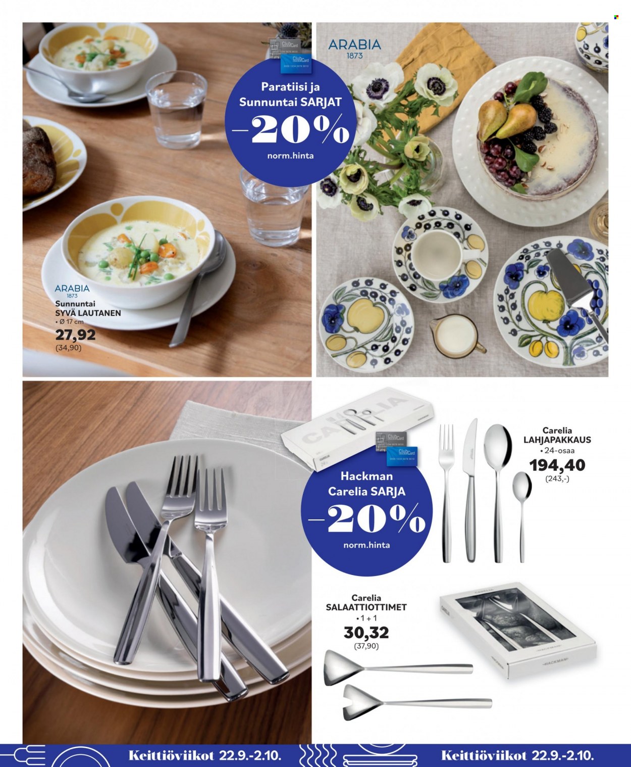 thumbnail - Carlson tarjoukset  - 22.09.2022 - 02.10.2022 - Tarjoustuotteet - salaattiottimet, lautanen, syvä lautanen. Sivu 3.