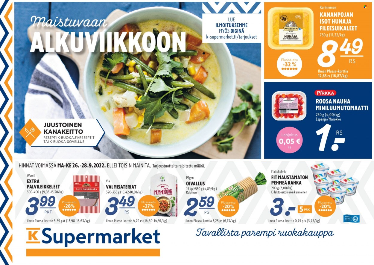 K-Supermarket tarjoukset - 26.09.2022 - 28.09.2022. Sivu 1
