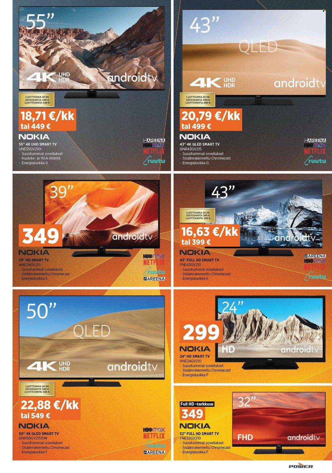 thumbnail - Power tarjoukset  - 26.09.2022 - 02.10.2022 - Tarjoustuotteet - Chromecast, QLED TV, Smart TV, TV, Nokia. Sivu 33.