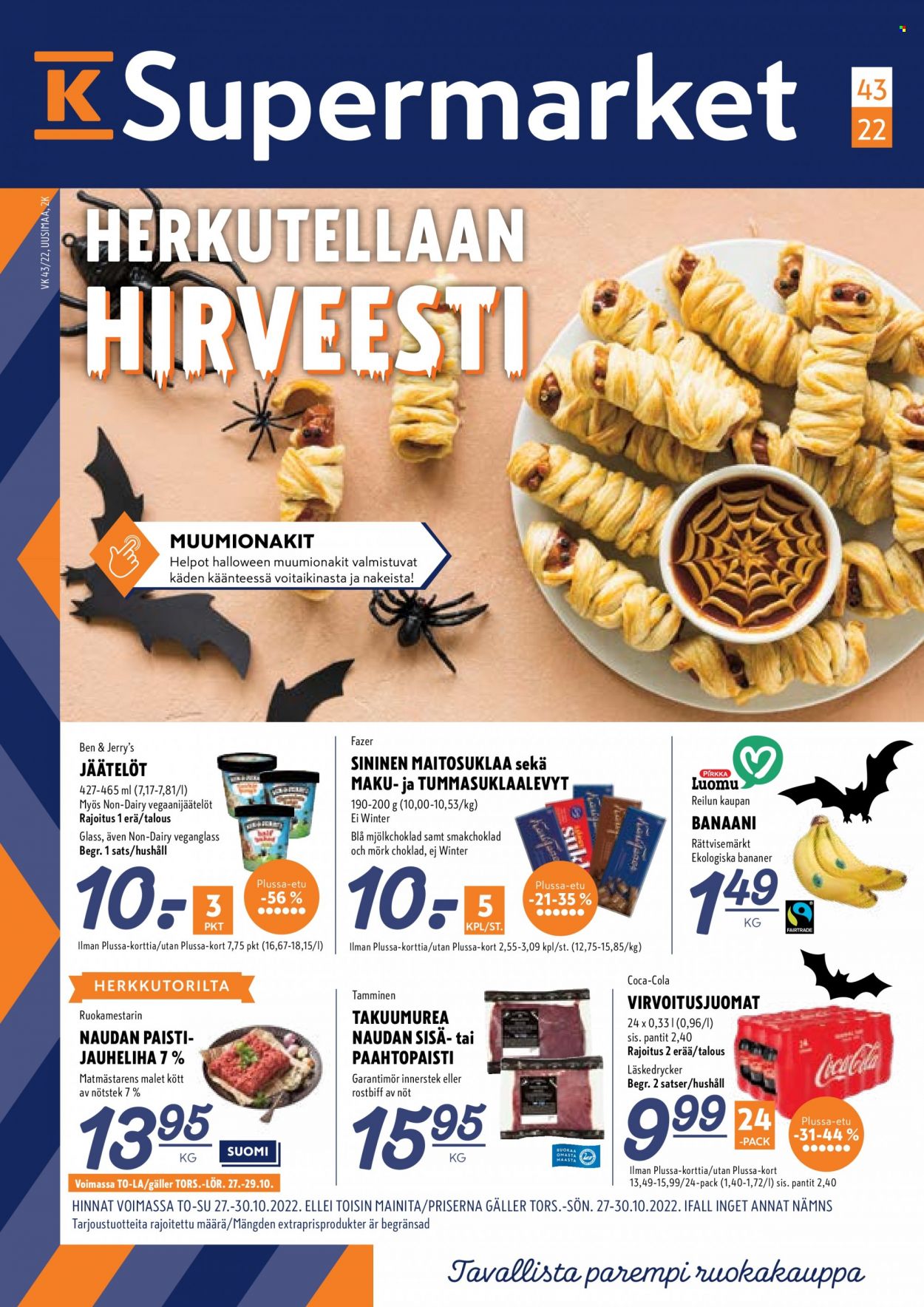 K-Supermarket tarjoukset - 27.10.2022 - 30.10.2022. Sivu 1