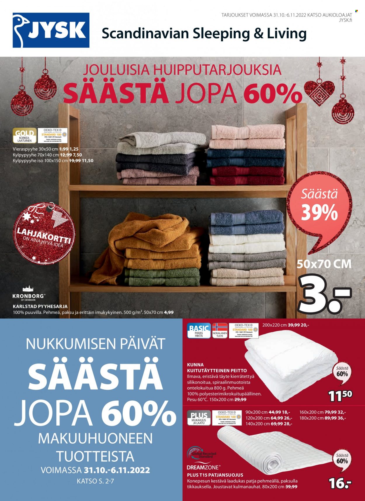 JYSK tarjoukset - 31.10.2022 - 06.11.2022. Sivu 1
