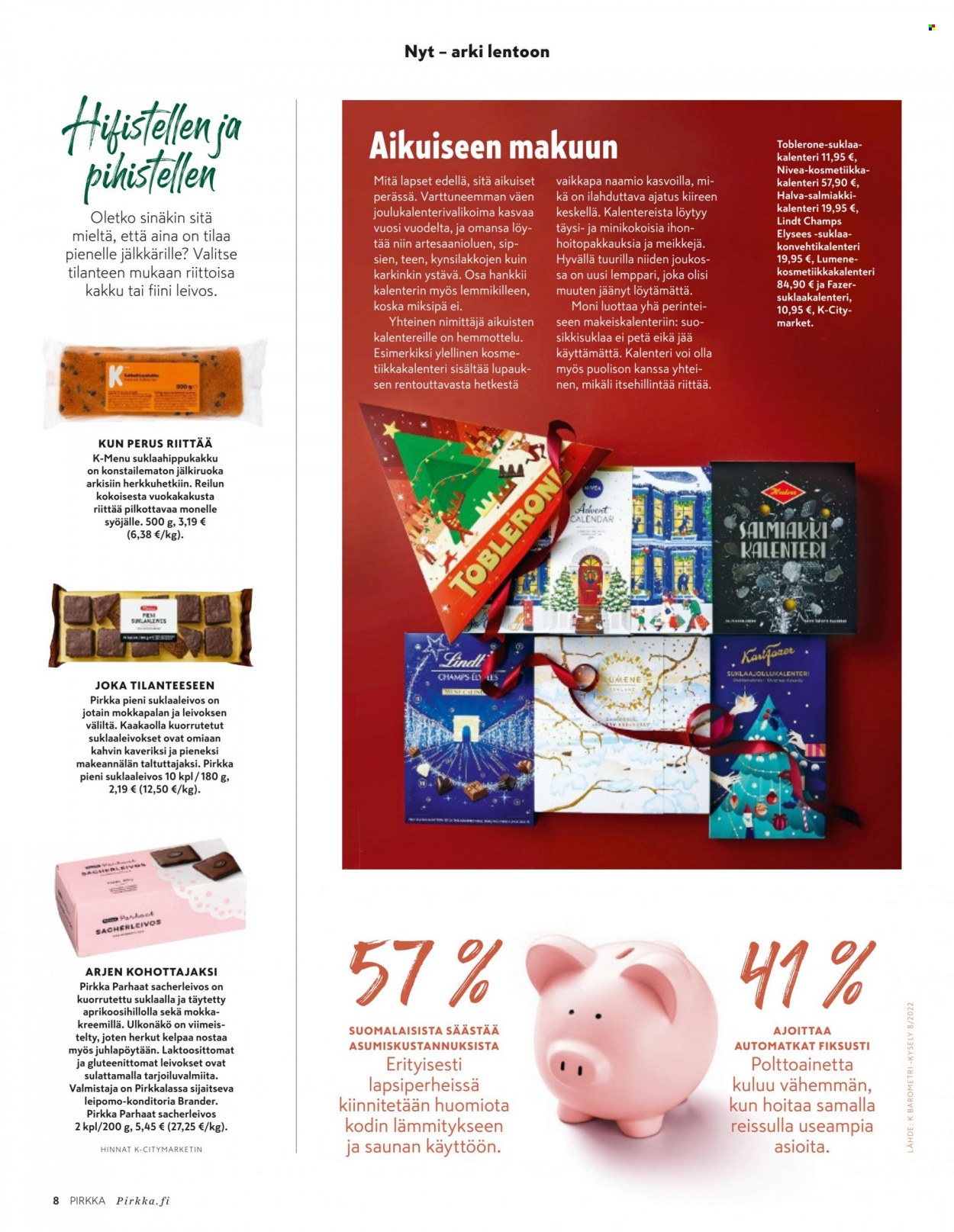 thumbnail - K-market tarjoukset  - Tarjoustuotteet - kakku, suklaa, joulukalenteri, Toblerone, Karl Fazer, Lindt. Sivu 8.