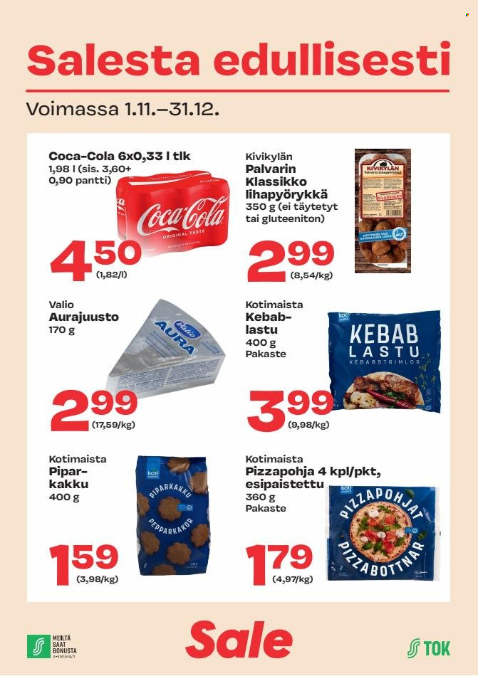 thumbnail - Sale tarjoukset  - 01.11.2022 - 31.12.2022 - Tarjoustuotteet - kakku, kebab, Coca-Cola. Sivu 1.