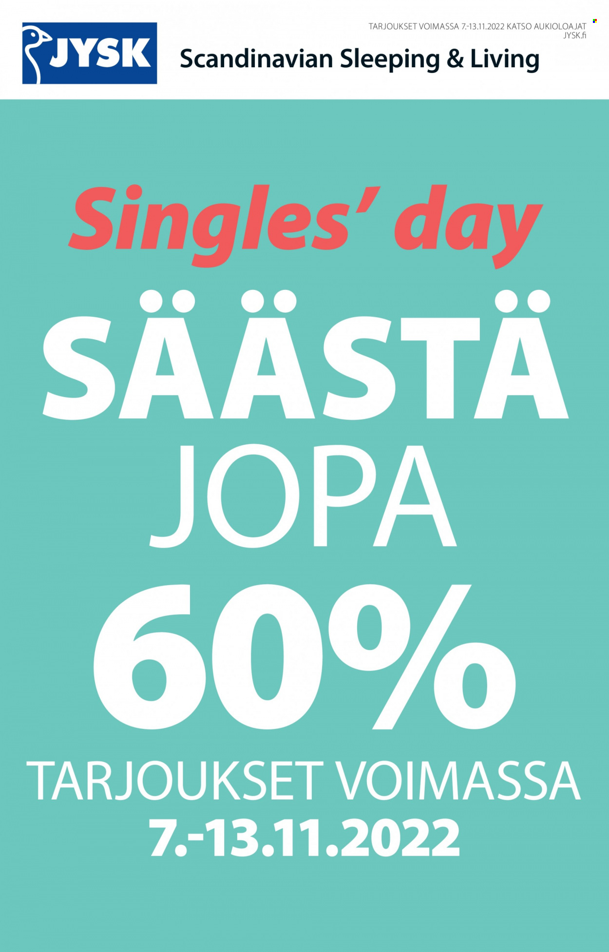 JYSK tarjoukset - 07.11.2022 - 13.11.2022. Sivu 1