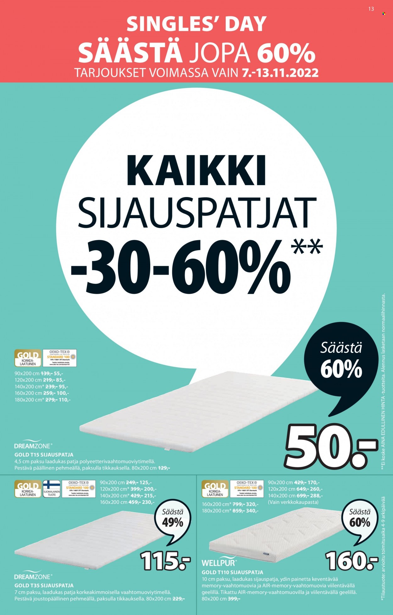 JYSK tarjoukset - 07.11.2022 - 13.11.2022. Sivu 13