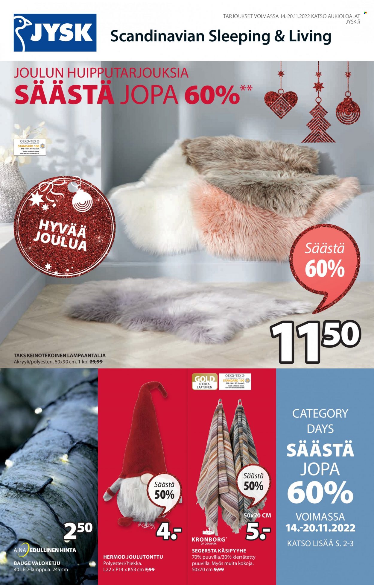 JYSK tarjoukset - 14.11.2022 - 20.11.2022. Sivu 1