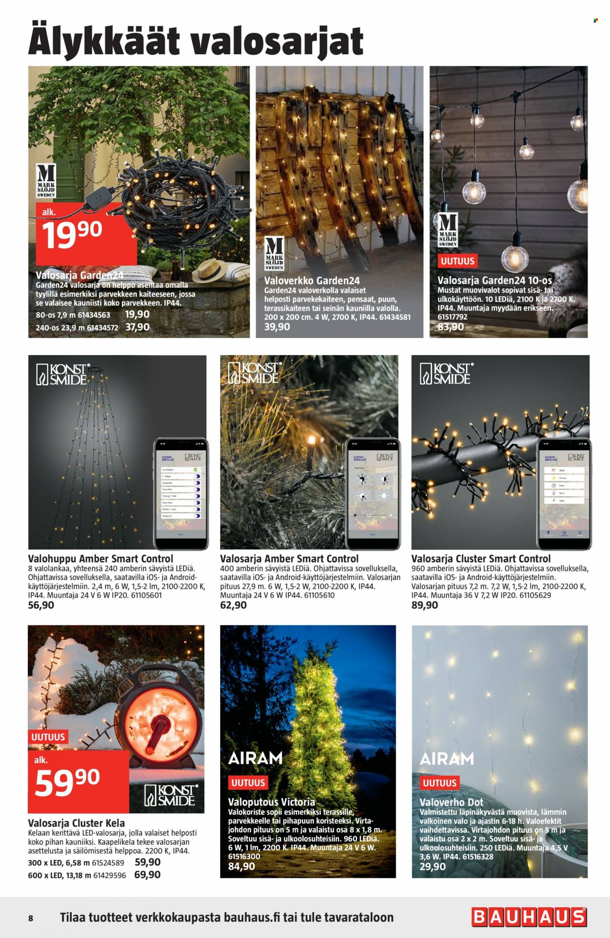 thumbnail - Bauhaus tarjoukset  - 16.11.2022 - 29.11.2022 - Tarjoustuotteet - valosarja, puun, kaapelikela. Sivu 8.