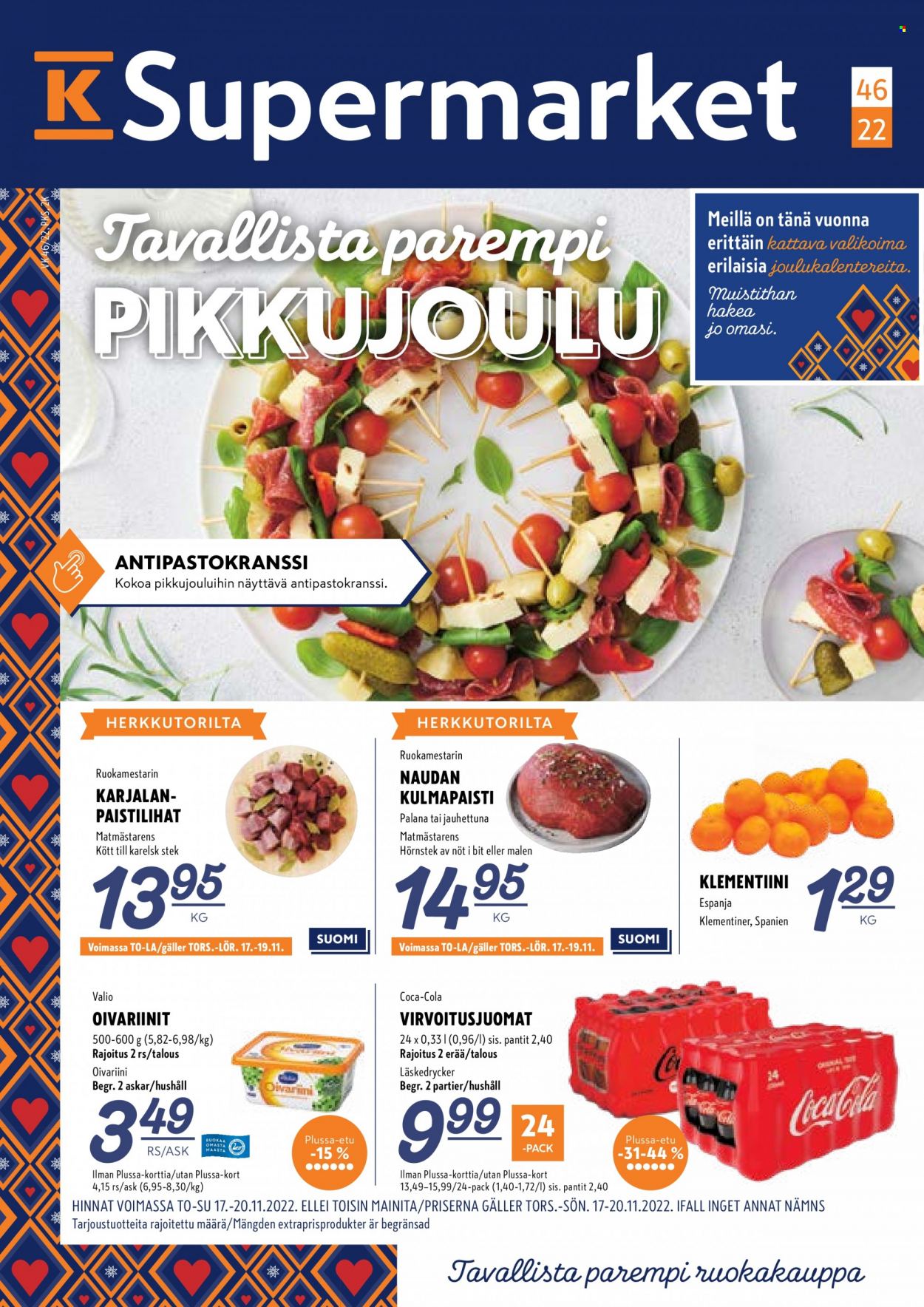 K-Supermarket tarjoukset - 17.11.2022 - 20.11.2022. Sivu 1