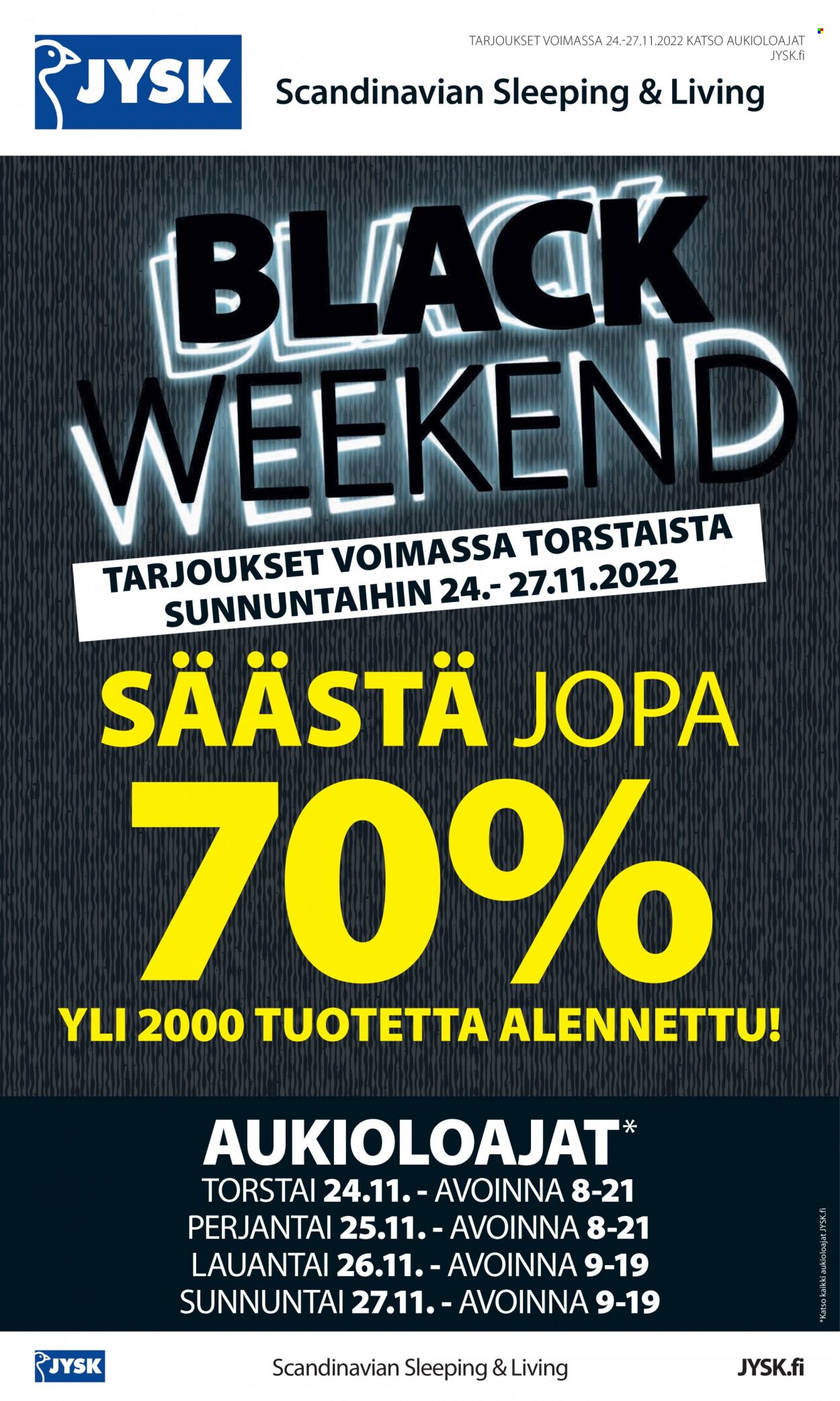 JYSK tarjoukset - 24.11.2022 - 27.11.2022. Sivu 1
