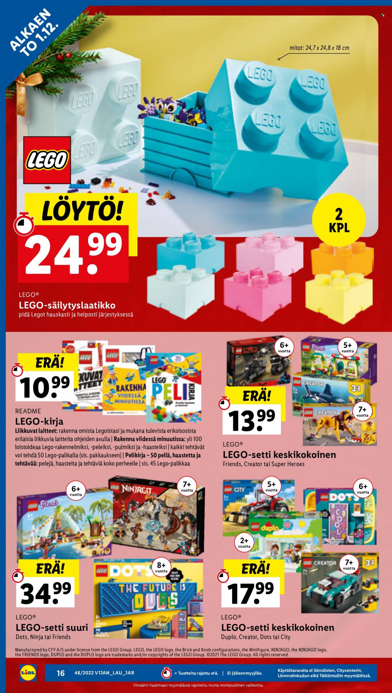 thumbnail - Lidl tarjoukset  - 01.12.2022 - 07.12.2022 - Tarjoustuotteet - säilytyslaatikko, kirja, LEGO. Sivu 16.