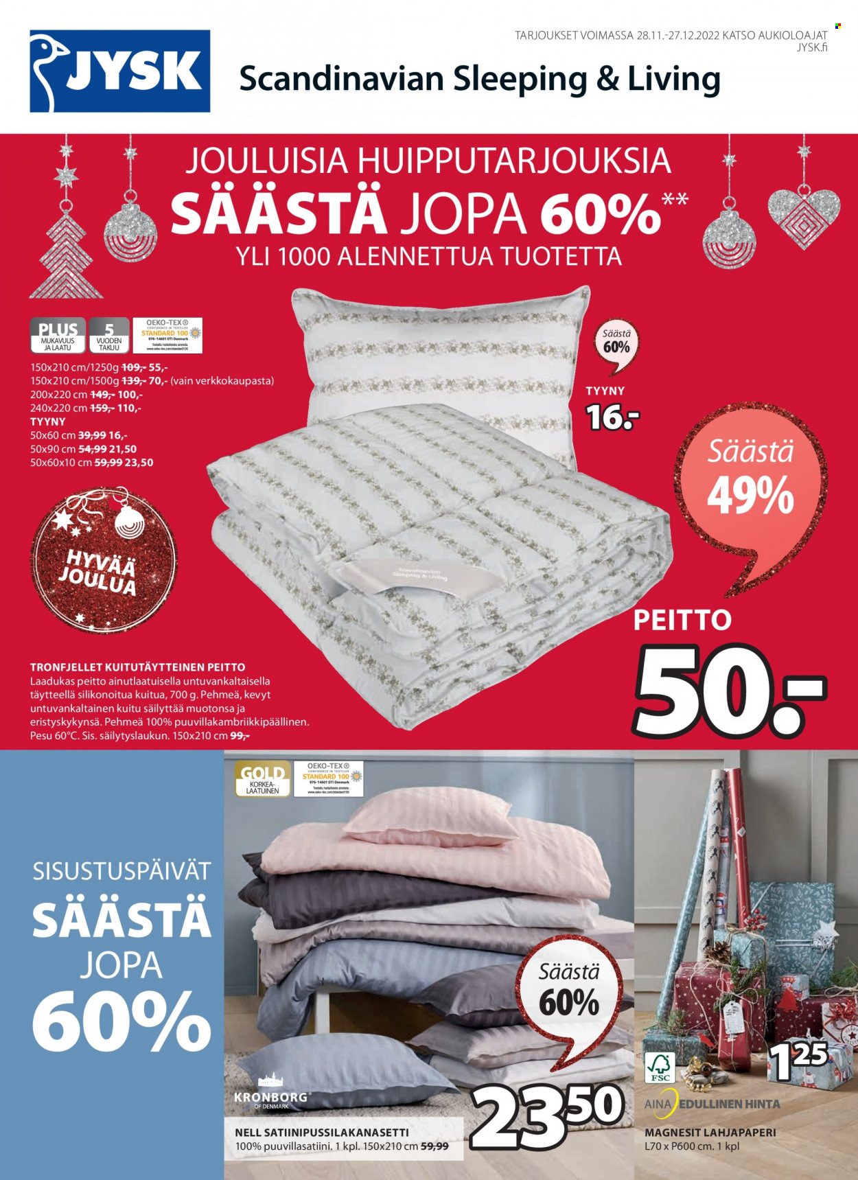 JYSK tarjoukset - 04.12.2022 - 27.12.2022. Sivu 1