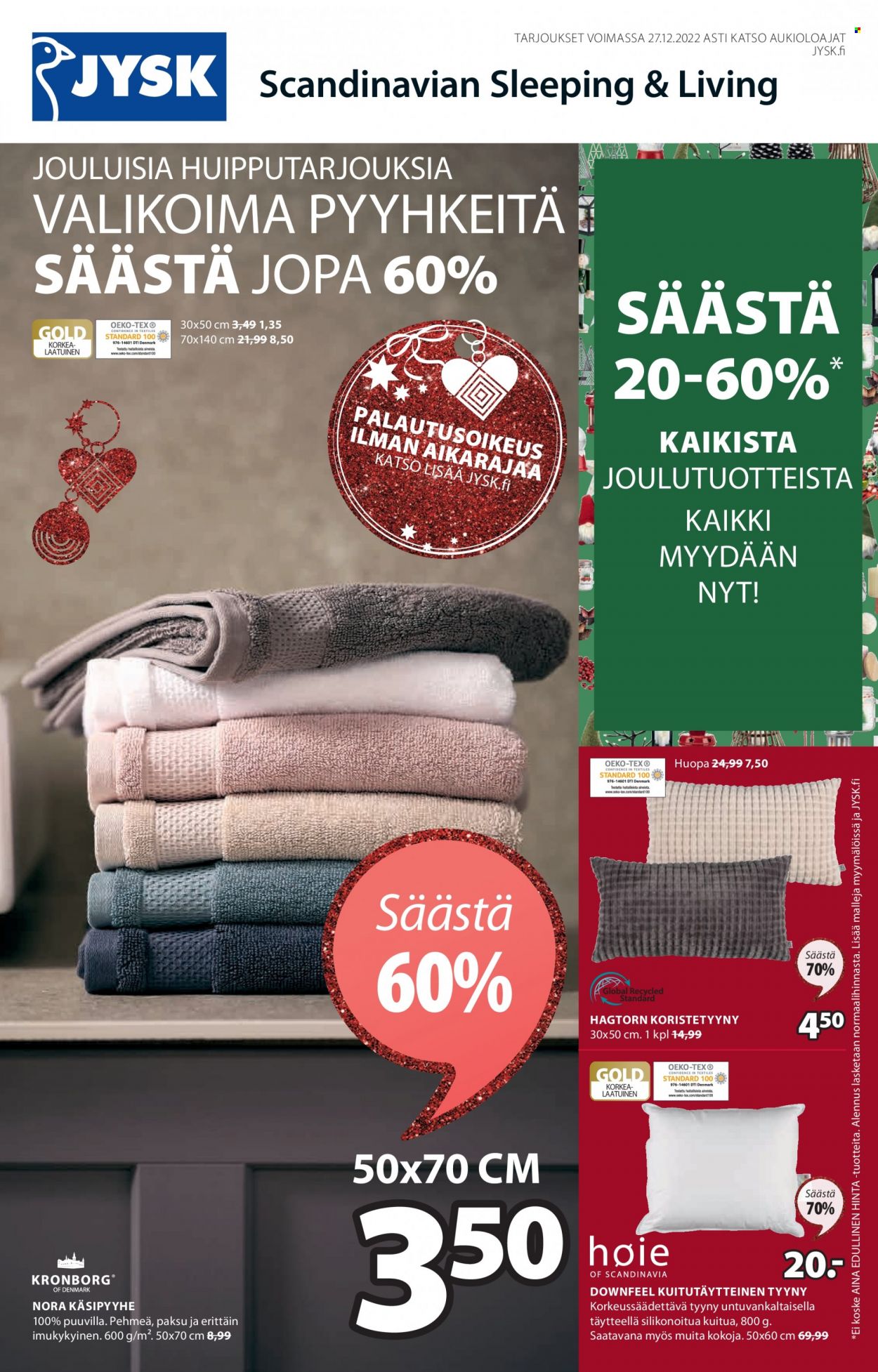 JYSK tarjoukset - 19.12.2022 - 27.12.2022. Sivu 1