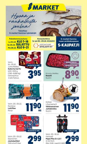 S-market tarjoukset  - 21.12.2022 - 25.12.2022.