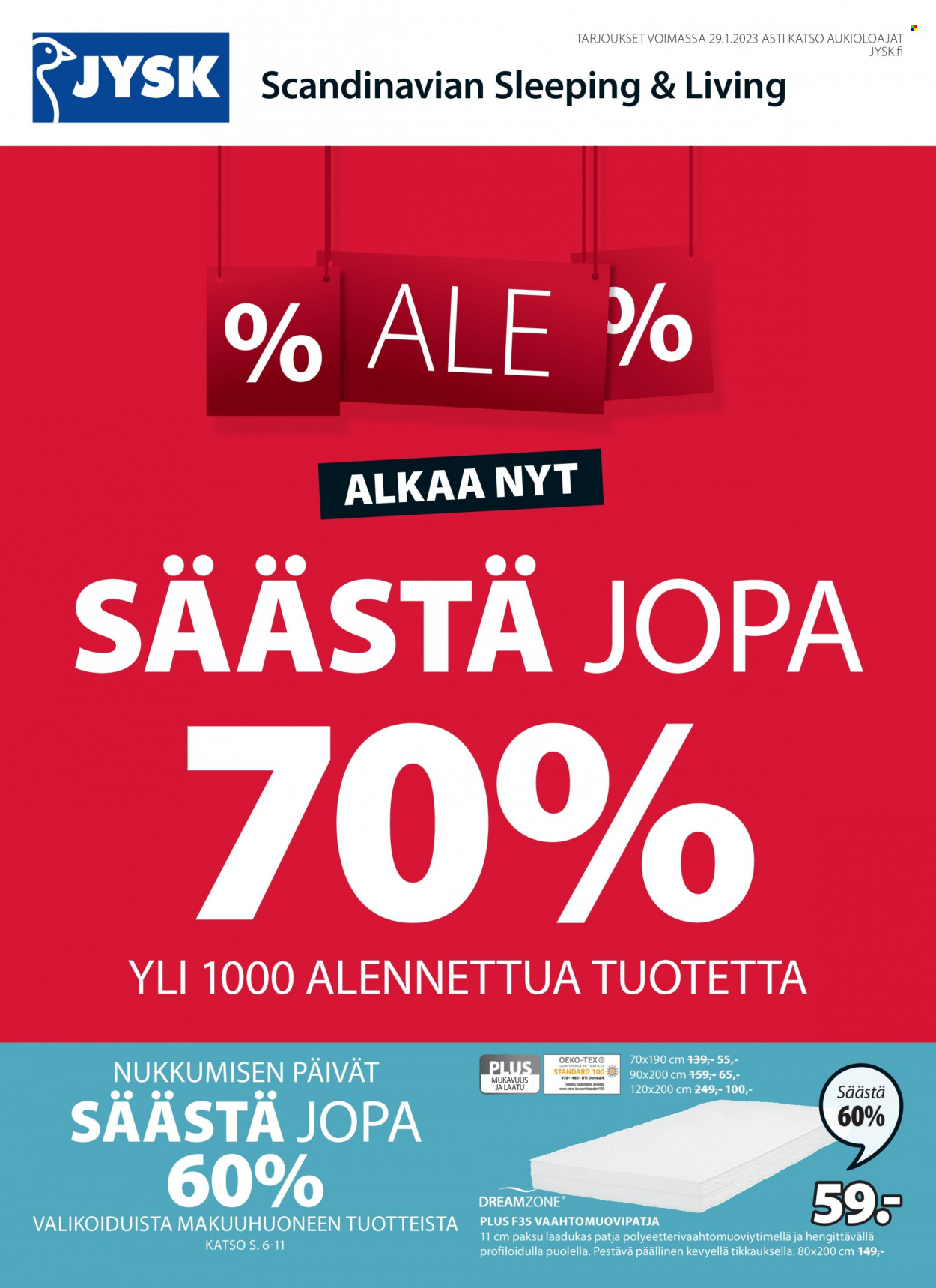 JYSK tarjoukset - 28.12.2022 - 29.01.2023. Sivu 1