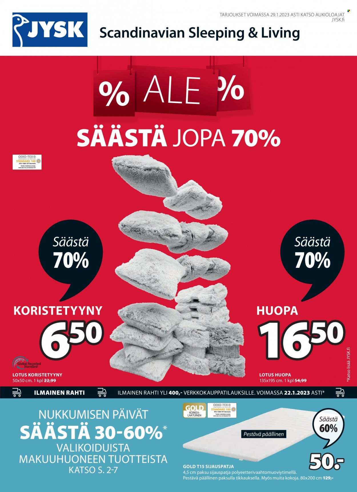 JYSK tarjoukset - 21.01.2023 - 29.01.2023. Sivu 1