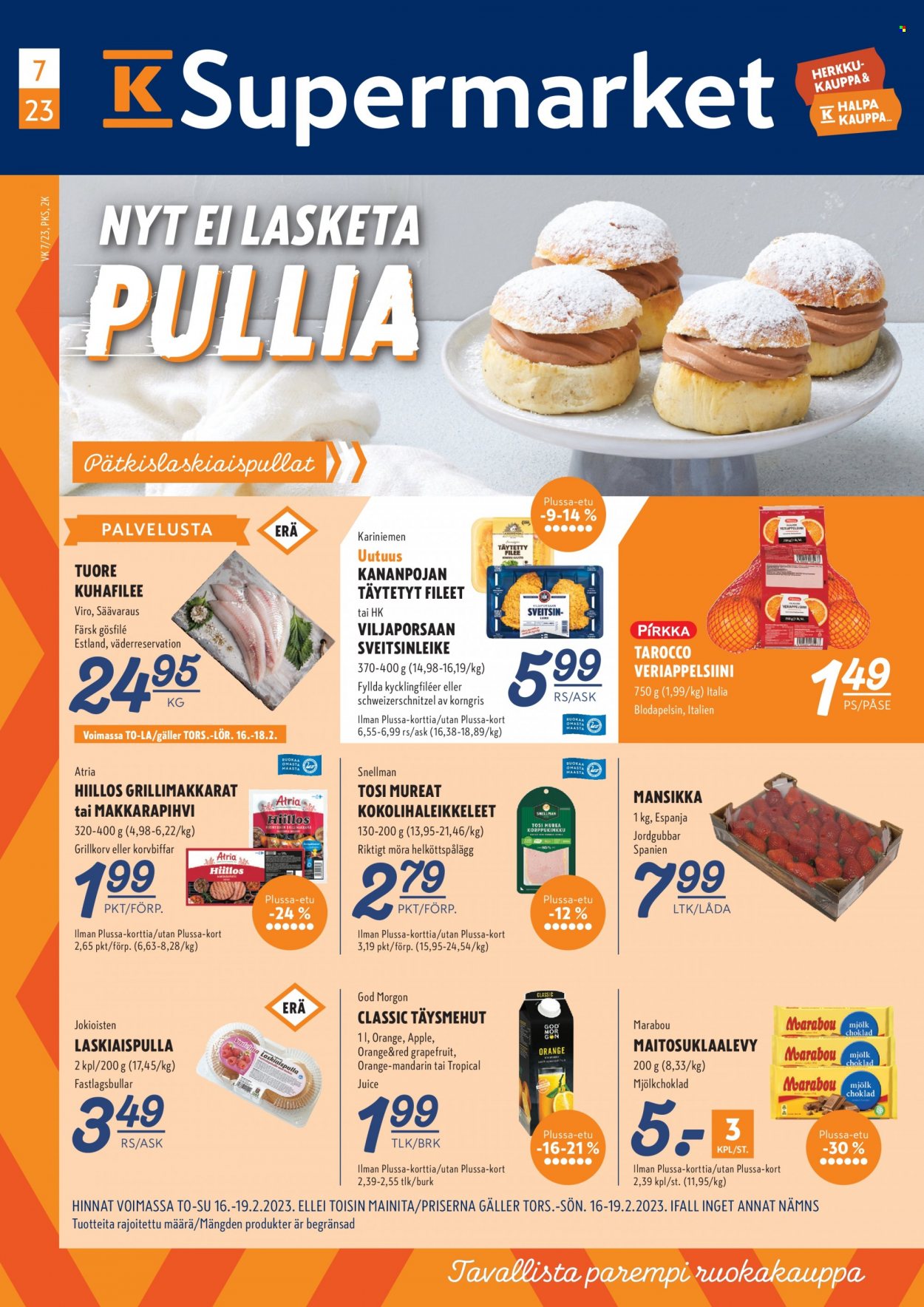 K-Supermarket tarjoukset - 16.02.2023 - 19.02.2023. Sivu 1