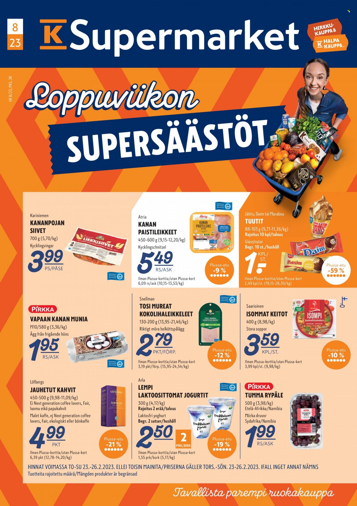 K-Supermarket tarjoukset - 23.02.2023 - 26.02.2023. Sivu 1