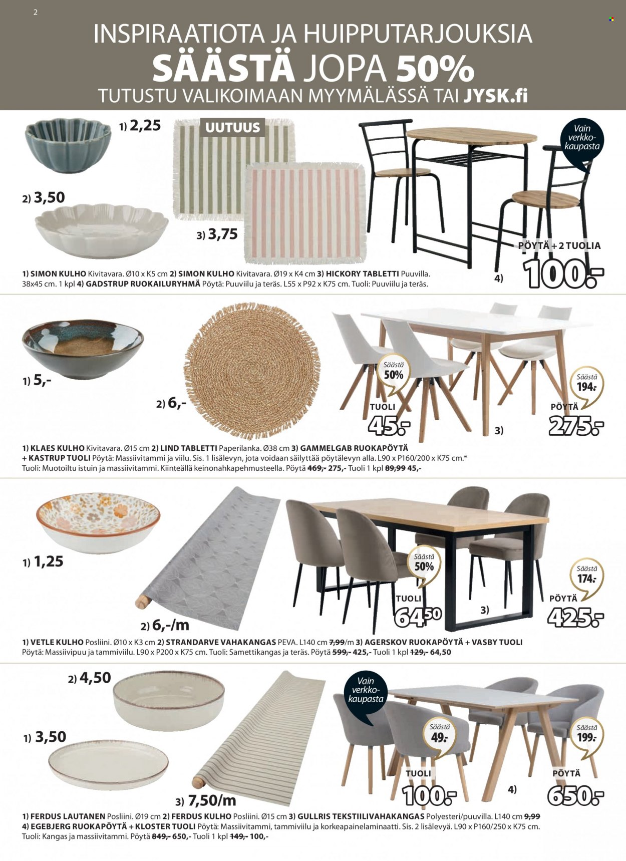 thumbnail - JYSK tarjoukset  - 13.03.2023 - 09.04.2023 - Tarjoustuotteet - kulho, lautanen, pöytä, ruokapöytä, tuoli. Sivu 2.
