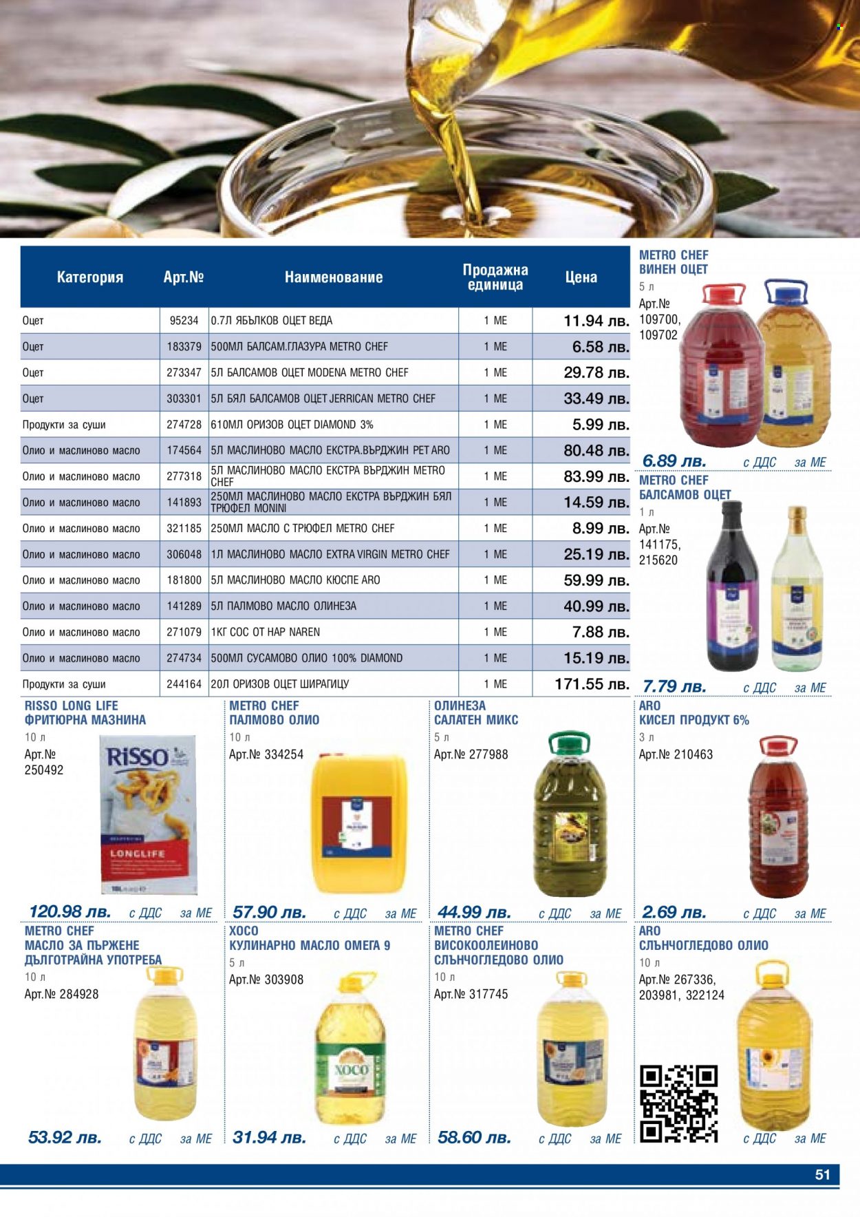 thumbnail - Брошура на МЕТРО - 01.05.2023 - 31.05.2023 - Продавани продукти - слънчогледово олио, маслиново масло eкстра върджин, олио, палмово олио, балсам. Страница 51.