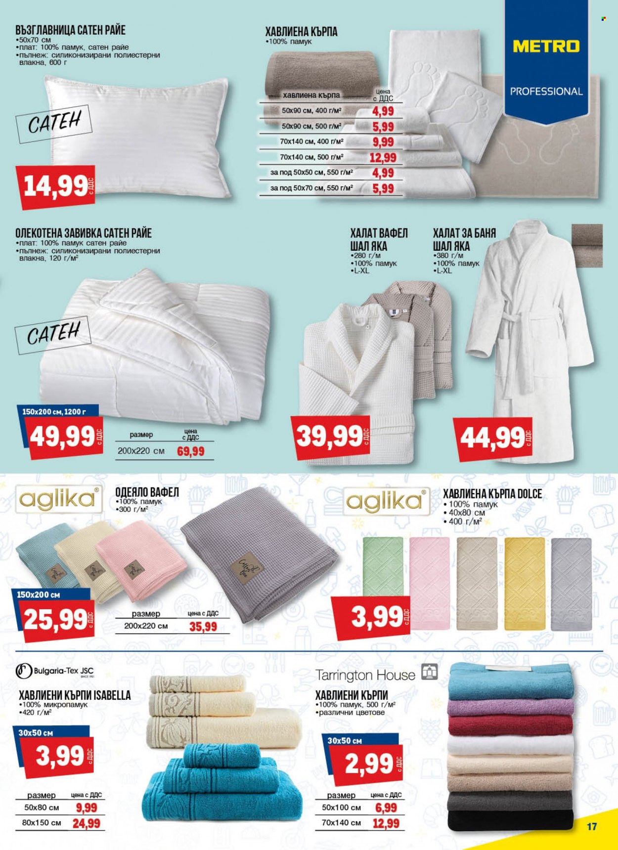 thumbnail - Брошура на МЕТРО - 25.05.2023 - 07.06.2023 - Продавани продукти - кърпа, възглавница, завивка, олекотена завивка, одеяло, хавлиена кърпа, халат. Страница 17.