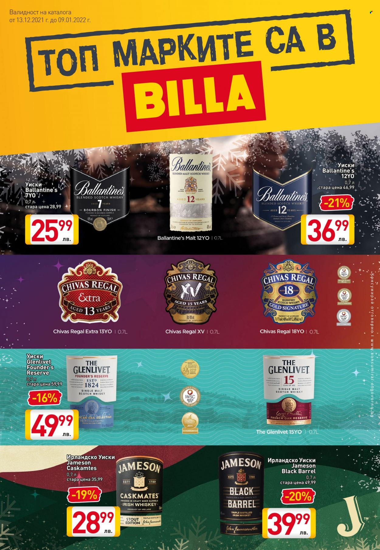 thumbnail - Брошура на BILLA - 13.12.2021 - 09.01.2022 - Продавани продукти - ирландско уиски, уиски. Страница 1.