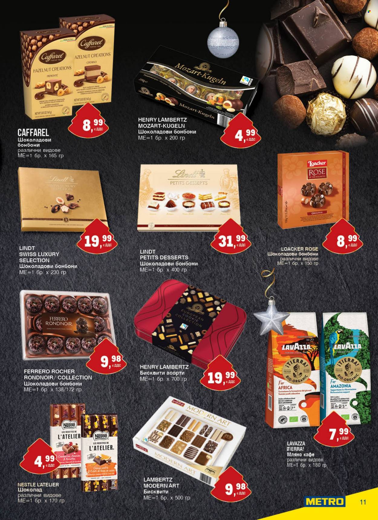 thumbnail - Брошура на МЕТРО - 24.11.2022 - 31.12.2022 - Продавани продукти - Lindt, бисквити, шоколад, шоколадови бонбони, мляно кафе, Lavazza. Страница 11.
