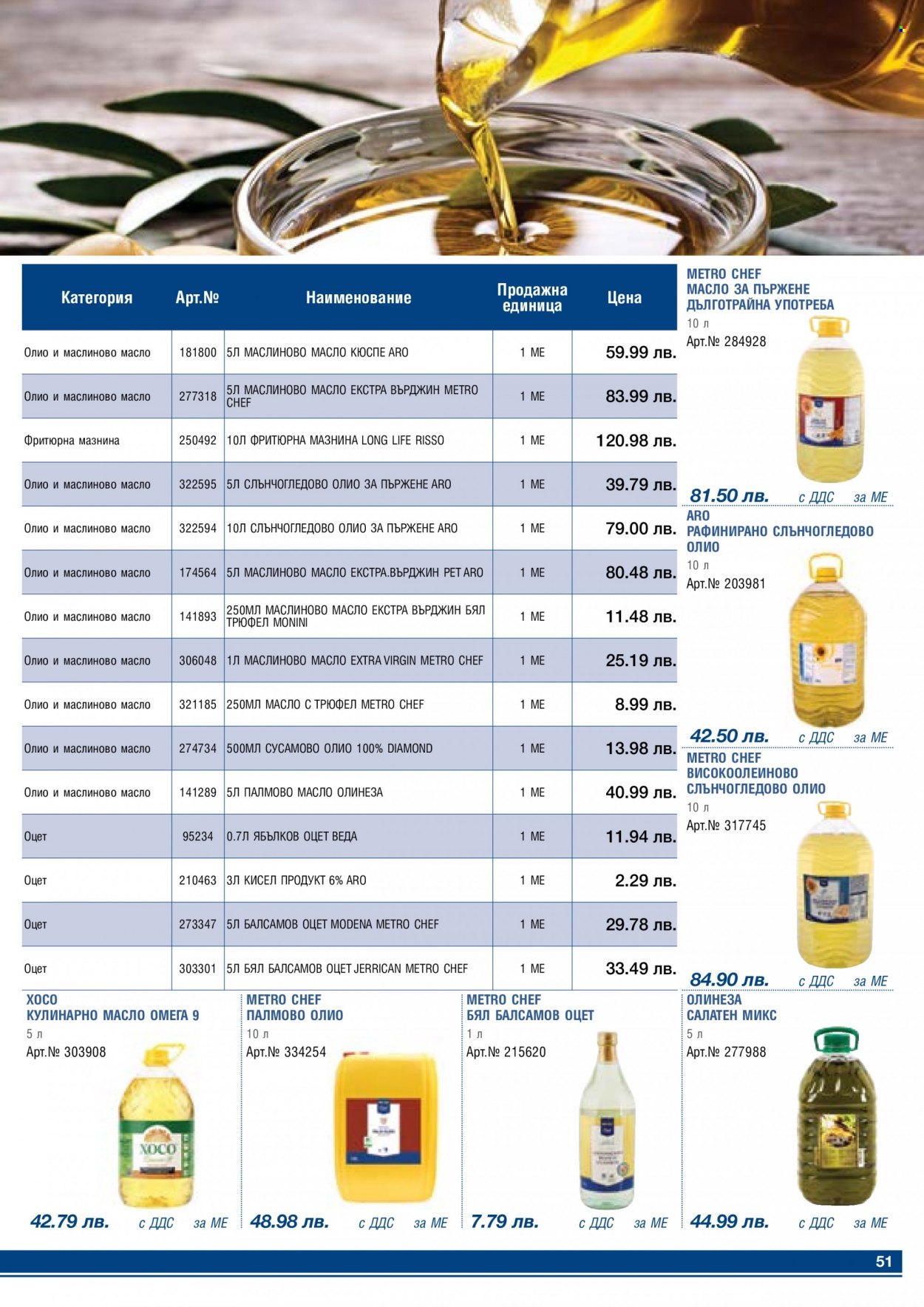 thumbnail - Брошура на МЕТРО - 02.01.2023 - 31.01.2023 - Продавани продукти - слънчогледово олио, маслиново масло eкстра върджин, олио, палмово олио. Страница 51.