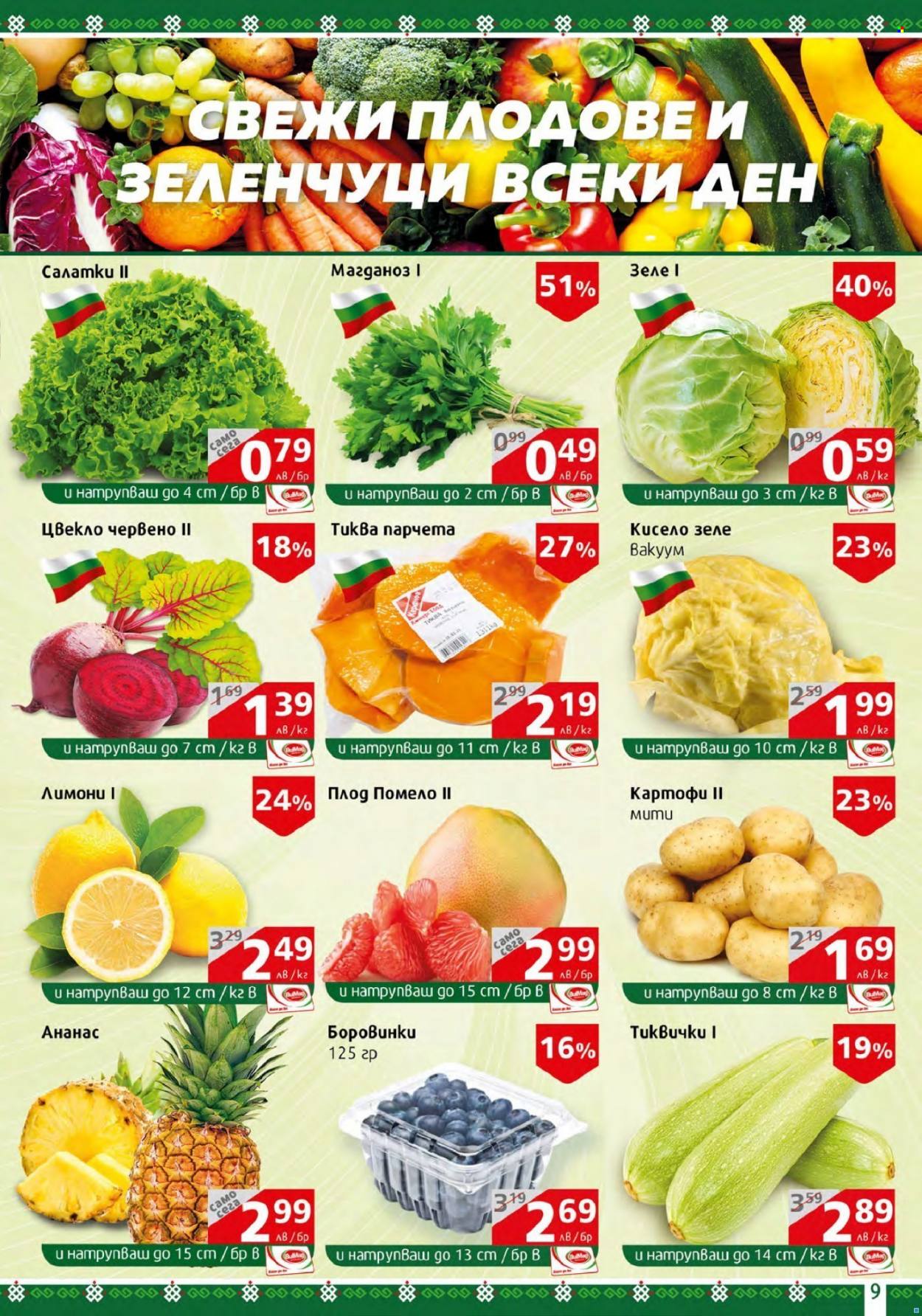 thumbnail - Брошура на BulMag - 23.01.2023 - 29.01.2023 - Продавани продукти - картофи, ананас, боровинки, лимони. Страница 9.