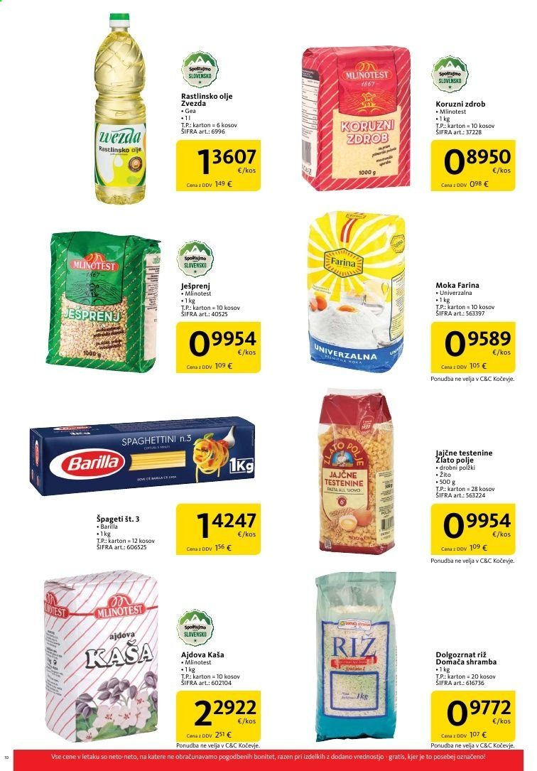 thumbnail - Tuš Cash & Carry katalog - 1.1.2021 - 31.1.2021 - Ponudba izdelkov - Mlinotest, moka, Barilla, jajčne testenine, riž, špageti, olje, rastlinsko olje. Stran 10.