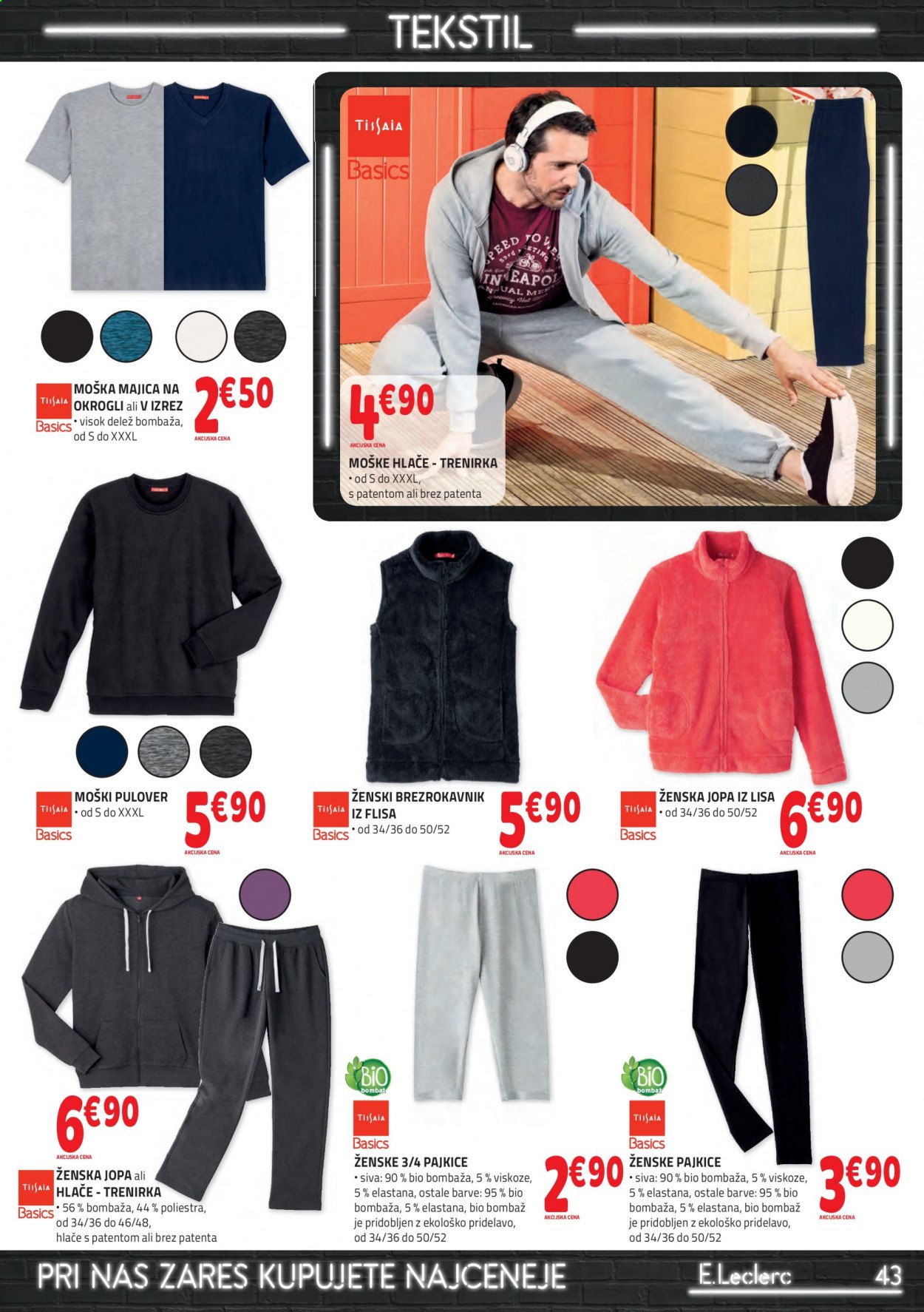thumbnail - E.Leclerc katalog - 13.1.2021 - 23.1.2021 - Ponudba izdelkov - hlače, pajkice, majica, jopa, pulover. Stran 43.