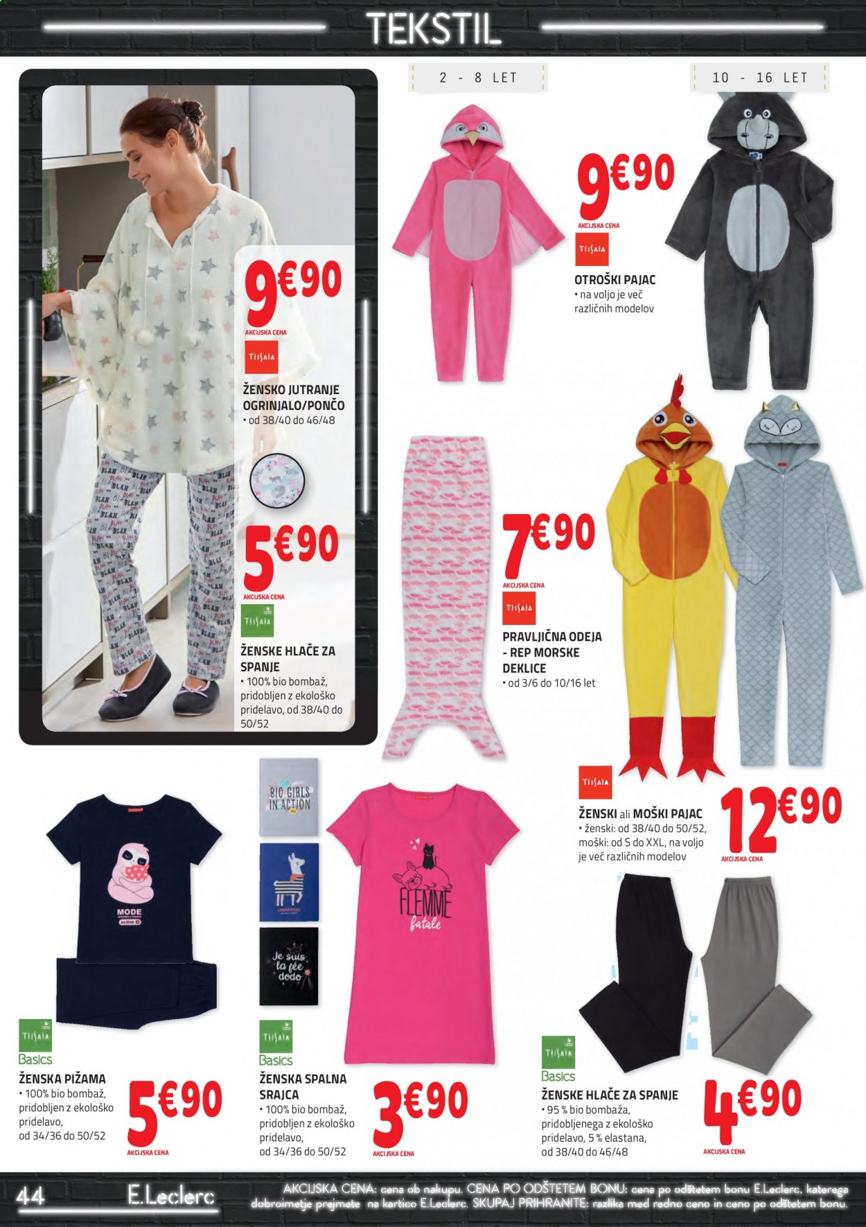 thumbnail - E.Leclerc katalog - 20.1.2021 - 30.1.2021 - Ponudba izdelkov - odeja, hlače, srajca, pajac, pižama, spalna srajca. Stran 44.