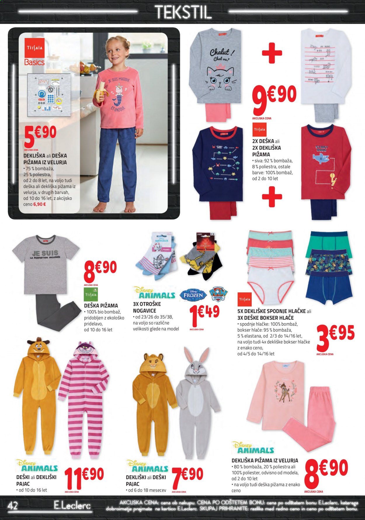 thumbnail - E.Leclerc katalog - 27.1.2021 - 6.2.2021 - Ponudba izdelkov - hlače, pajac, pižama, nogavice. Stran 42.