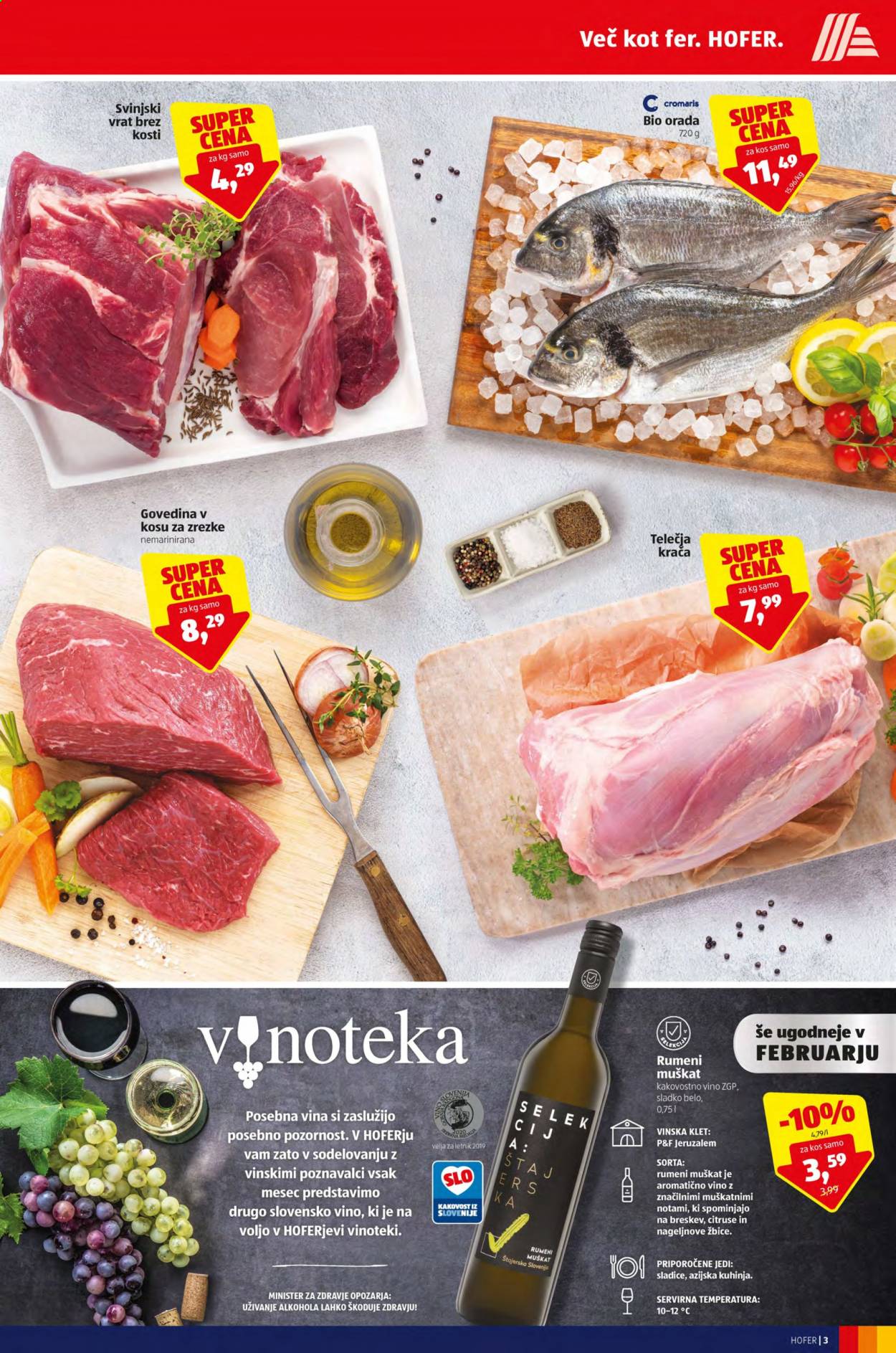 thumbnail - Hofer katalog - 5.2.2021 - 13.2.2021 - Ponudba izdelkov - goveje meso, svinjski vrat brez kosti, svinjsko meso, Muškat, vino. Stran 3.